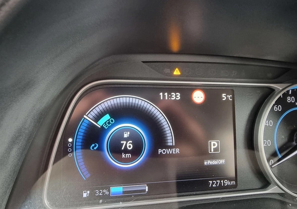 Nissan Leaf cena 72700 przebieg: 72000, rok produkcji 2019 z Wyśmierzyce małe 596